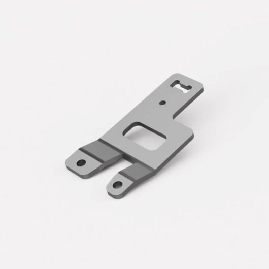 Single pressed metal mounting bracket with slotted aperture and two fixing feet