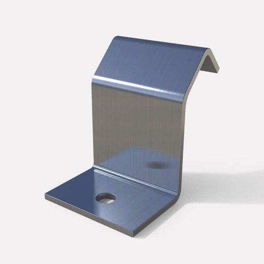 Formed metal Z-section standoff bracket viewed from the front, single fixing hole