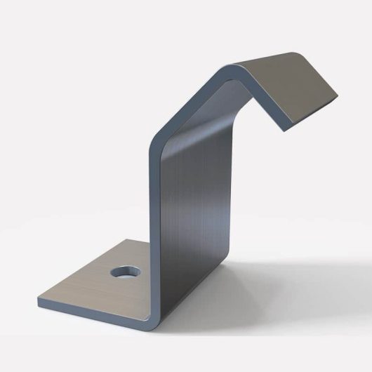 Formed metal hat-section standoff bracket with single fixing hole, raised profile